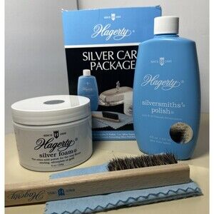 Hagerty Silver Care Package 4 Piece Set Silver Foam Polish Brush Polishing Cloth